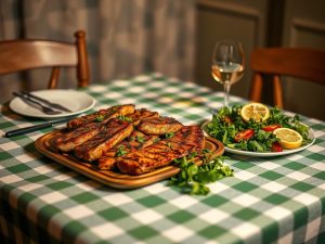 Churrasco de Carne com Salada de Rúcula ao Toque de Limão